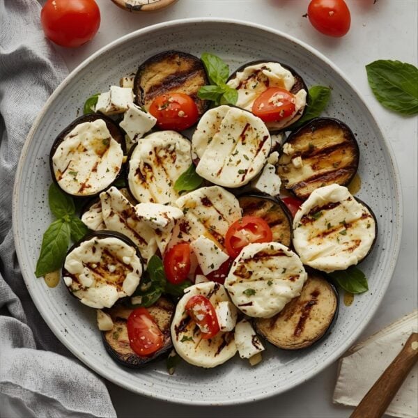 Sałatka z grillowanym bakłażanem i serem halloumi