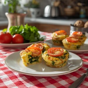 Muffinki jajeczne ze szpinakiem i pomidorkami